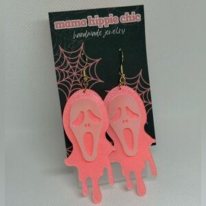 Pink Ghost Face Drip Earrings